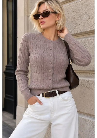 Park Karon Kadın Lüks Korspan Core-spun İplik Saç Örgü Bisiklet Yaka Triko Hırka 12551 VIZON Park Karon Kadın Lüks Korspan Core-spun İplik Saç Örgü Bisiklet Yaka Triko Hırka 12551 VIZON