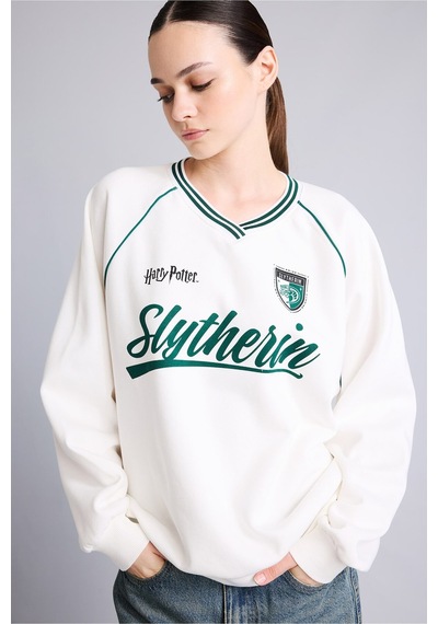 Defacto Harry Potter Baskılı Reglan Kollu Oversize V Yaka Kalın Sweatshirt I3022ax26auwt32 Beyaz-wt32