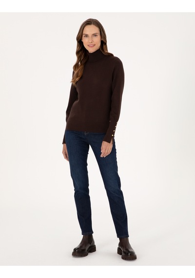 Pierre Cardin Kahverengi Slim Fit Balıkçı Yaka Basic Kazak 50310886-vr029