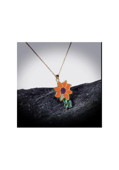 Glaze Flower El Yapımı Emaye 925 Ayar Gümüş 14 Altın Kaplı Hediye Özel Tasarım Taşlı Kolye Küpe Seti Lila
