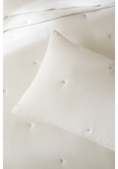 Ocean Home Textile Nakışlı Ekru Çift Kişilik Yatak Örtüsü Seti 1 Adet 250 X 230 / 2 Adet 50 X 70 Cm