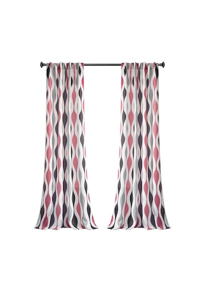Mid Century Geo Işık Filtreleme Pencere Perdesi Panel Çifti, 241 Cm U X 132 Cm G, Mercan Ve Gri