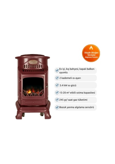 Provence İç Mekan Lpg'li Bordo Isıtıcı - Taşınabilir, Piezo Ateşlemeli, 2 Isı Kademeli, Baca Gerektirmeyen Tasarım