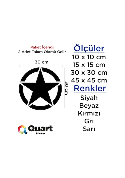 2 Adet Army Star, Askeri Yıldız Off Road Sticker Quarts Sticker