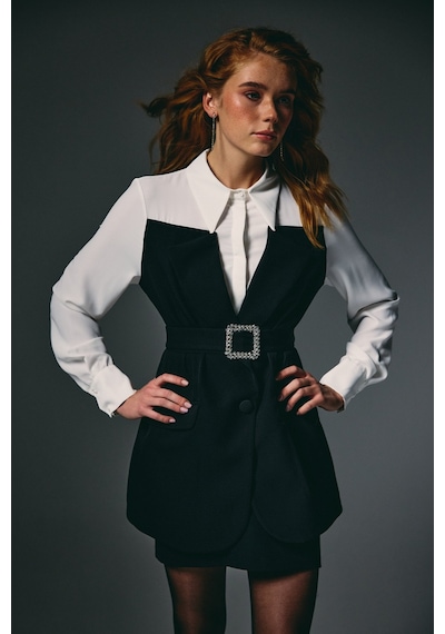 Sateen Ceket Görünümlü Gömlek - Siyah-136790 Siyah