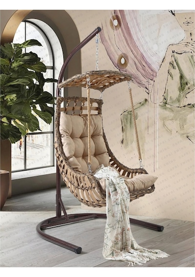Capri Swing Alaçatı Tekli Rattan Bahçe Salıncağı Balkon Salıncağı 001