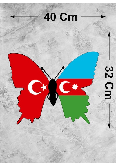 Azerbaycan Türkiye Kelebek Sticker -araba Oto Araç Motosiklet Karavan Cam Laptop Sticker - 01845 40x32 Cm