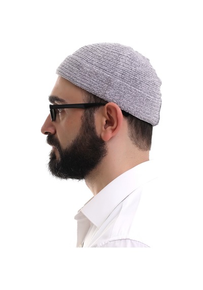 Gri Katlamalı Sade Desen Kışlık Kadife Takke Şapka