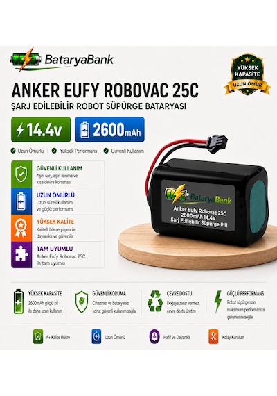 Anker Eufy Robovac 25c Uyumlu Robot Süpürge Bataryası 14.4v 2600mah Li-ion Şarj Edilebilir Pil