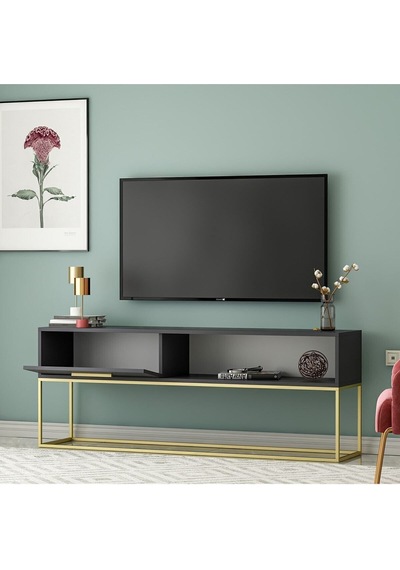 Mira Tv Sehpası Antrasit - Metal Gold Ayaklı Antrasit/gold