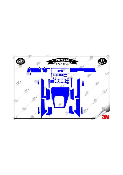 Bmw E 34 1988-1995 Torpido Konsol Trim Göğüs Maun Kaplama Set 31 Parça Mavi