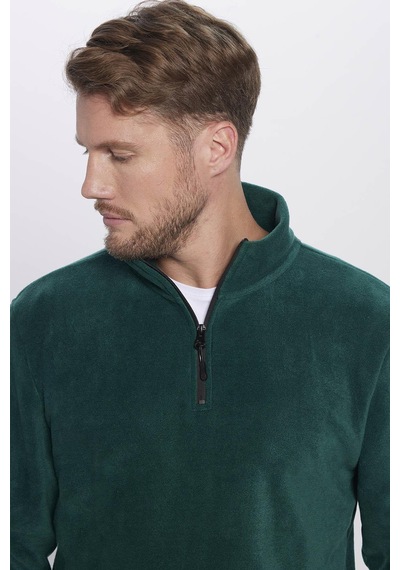 Tudors Erkek Standart Fit Rahat Kesim Tüylenme Yapmayan Soğuk Geçirmez Yeşil Dik Yaka Polar Sweatshirt-31981-yeşil Yeşil