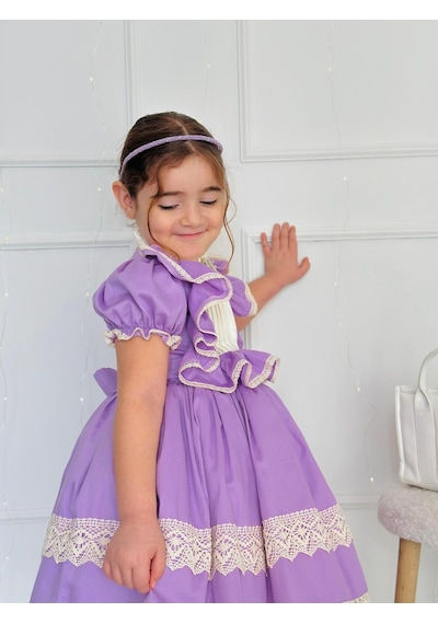 H L Y Karol Tasarım Hercai Lila Vintage Kız Bebek Elbise,doğum Günü Elbise,fotoğraf Çekim Elbise,0-12 Yaş Uygun Lila