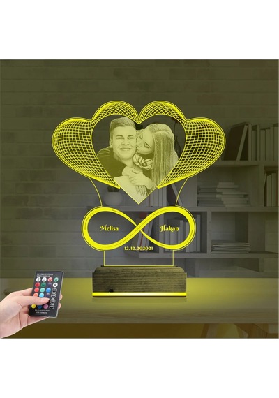 Luvivia Kalp Sevgiliye Hediye Fotoğraflı 3d Lamba - Masa Gece Lambası V3