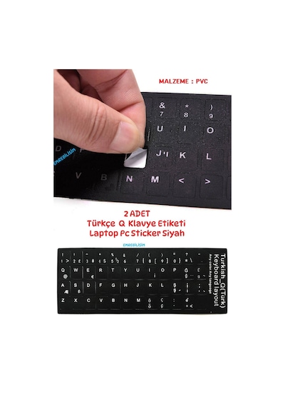 2 Adet Klavye Sticker, Türkçe Q Klavye Etiketi Laptop Pc Sticker Siyah Pvc