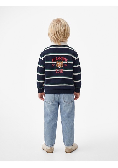 Koton Kaplan Baskılı Uzun Kollu Çizgili Polo Yaka Sweatshirt Lacivert Çizgili 7wmb10057tk