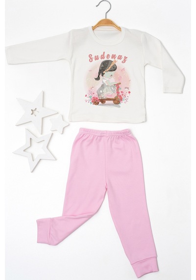 Pia Baby İsimli Kız Çocuk Pijama Takımı %100 Pamuk Penye İsme Özel Baskılı Kişiselleştirilebilir Pijama Seti 20944p14pi Krem