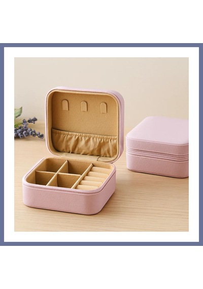 Bezos Mini Fermuarlı Takı Kutusu 10x10x5 Cm - Suni Deri, 4 Bölmeli Dlra Suni Deri, Bölmeli