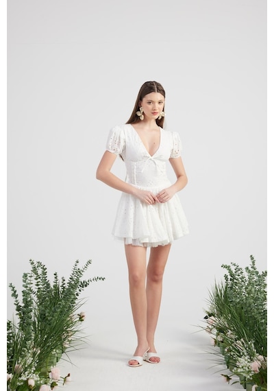 Holly Lolly Fistolu Tütü Detaylı Mini Tina Elbise Beyaz