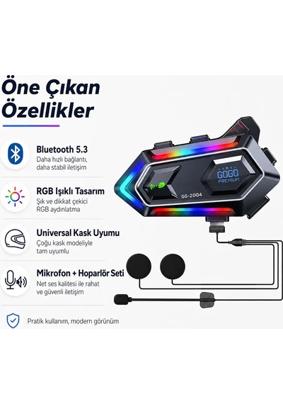 Universal Motosiklet Kask İnterkom Bluetooth 5.3 Rgb Işıklı Gg-2004