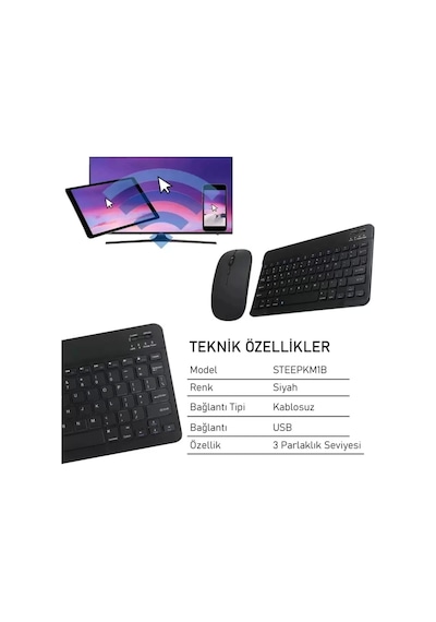 Steep Solid Magic Siyah Şarjlı Bluetooth Klavye Mouse Set Optik