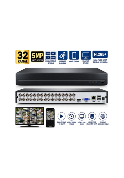 32 Kanal 5mp Dvr Güvenlik Kamera Kayıt Cihazı Ahd Tvı Cvı Cvbs Hdmı Vga Lan