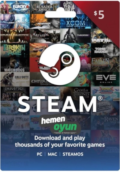 Hemenoyun Steam Gift Card 5 Usd Dolar Cüzdan Kodu