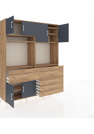 Hyperion Gardrop 7 Raflı 5 Çekmeceli 6 Kapaklı 176x44x221 Çam-antrasit/çam Antrasit/çam Hyperion Gardrop 7 Raflı 5 Çekmeceli 6 Kapaklı 176x44x221 Çam-antrasit/çam Antrasit/çam