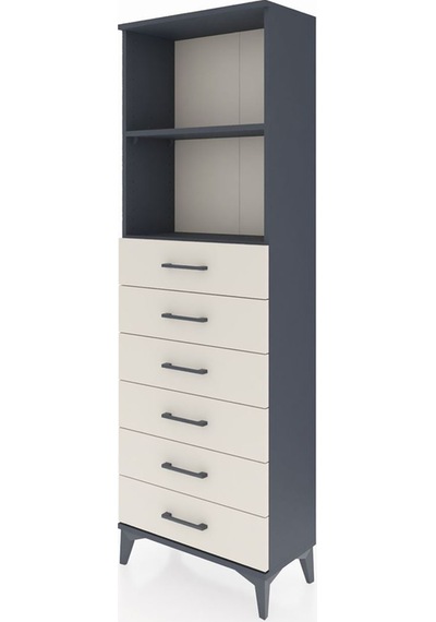 Arges Dolap 2 Raflı 6 Çekmeceli 60x30x182 Antrasit-aytaşı Antrasit