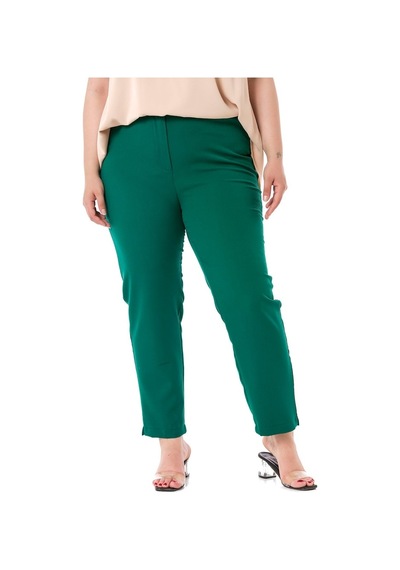 Disentis Büyük Beden Lastikli Fermuarlı Paçası Yırtmaçlı Zümrüt Pantolon