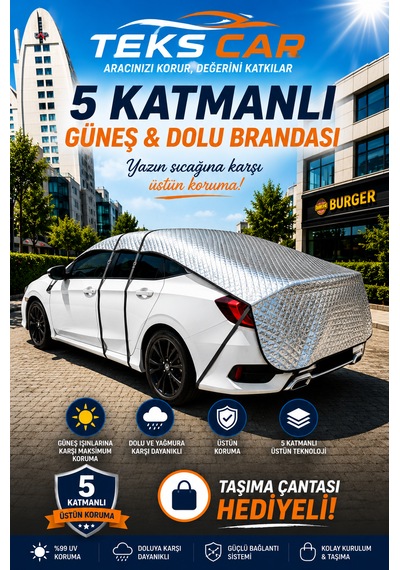 Güneş Koruyucu , 5 Katmanlı , Ultra Sağlam , Isı Yalıtımı , Dolu Koruyucu , Universal Oto Branda 1,6 Metre X 5 Metre
