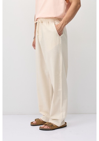Vamos Bağcıklı Baggy Fit Keten Pantolon Naturel