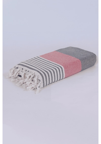 %100 Pamuk Kırmızı American Desenli Püsküllü Peştamal 2 Li - 100x180 Cm Kırmızı
