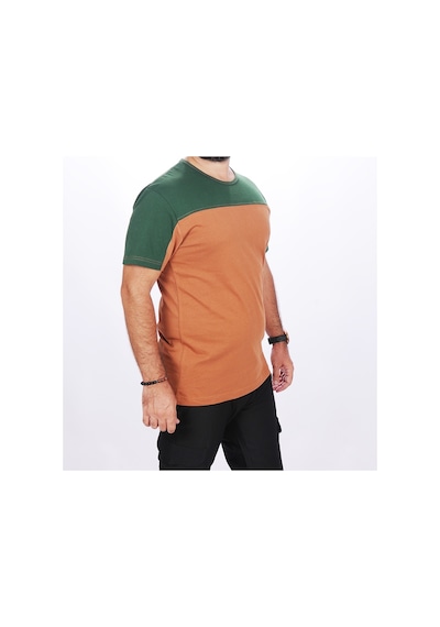 0 Yaka Omuz Robalı Garson T-shirt Kahve-yeşil