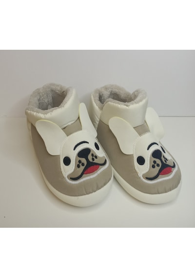 Huzurlu Adımlar Kulaklı Köpek Peluş Panduf Vizon Beyaz