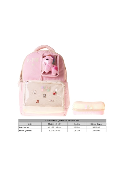 Calacilo K Pop Pink Kız Çocuk K-pop Pink Pembe Peluş Aksesuarlı Okul Sırt Çantası Ve Kalemlik Seti - Setcc-c4107c