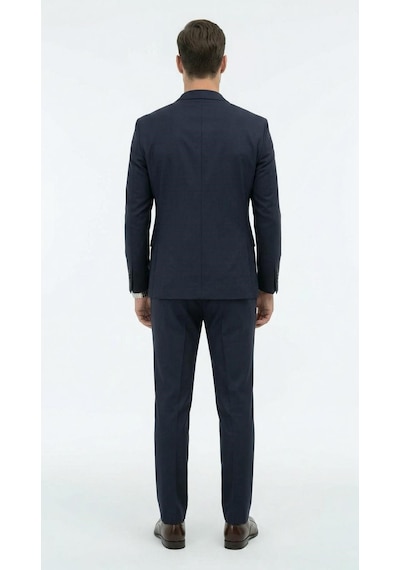 Erkek Slim Fit Mikro Dokulu Takım Elbise Çift Düğmeli Modern Kesim Lacivert