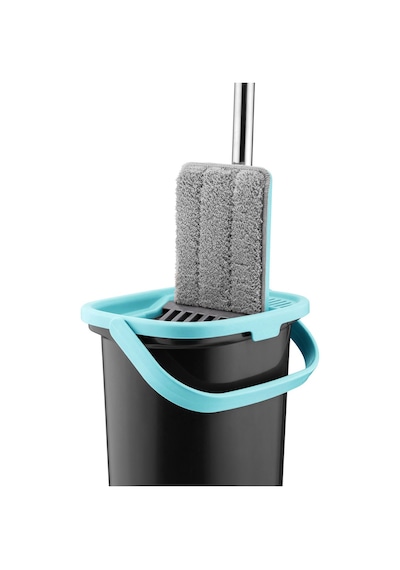 Compact Tablet Mop Temizlik Seti - Mikrofiber Paspas Ve Sıkma Hazneli Kova Siyah/mavi