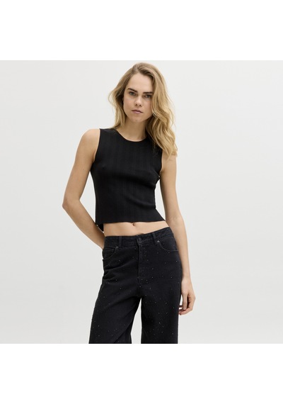 Jack & Jones Kadin Çapraz Bel Detayli Kolsuz Triko Üst - Talia - 12294776 Siyah