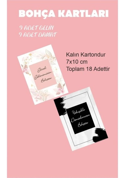 Gelin Damat Bohçası Kartları, 7 X 10 Cm Gelin Çeyiz Bohça Kartı
