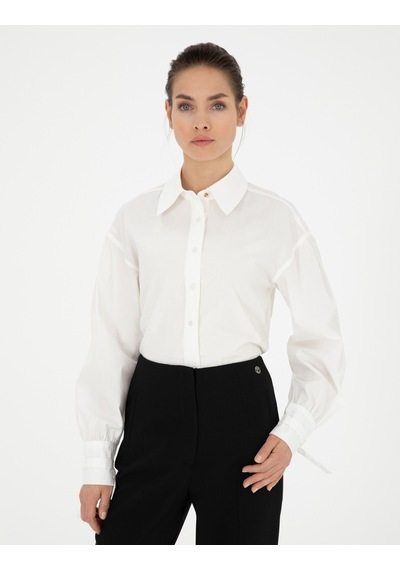 Pierre Cardin Kadın Beyaz Gömlek Desenli 50284669-vr013 Beyaz