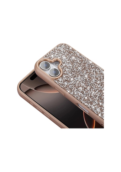 Apple iPhone Uyumlu 16 Plus Kılıf Parlak Taşlı Tasarım Pırlanta Kapak - Gold Gold Gold