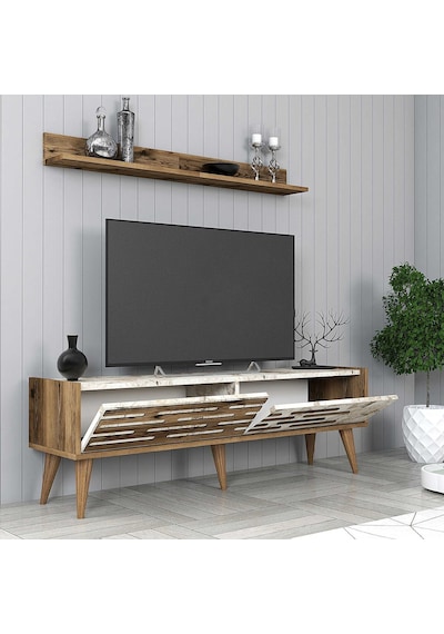Variant Valensiya 140cm Tv Ünitesi - Ceviz / Beyaz Mermer