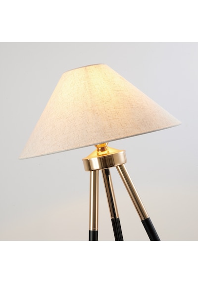 Cosby Siyah-gold Kaplamalı Tripod Metal 3 Ayaklı Lambader Krem