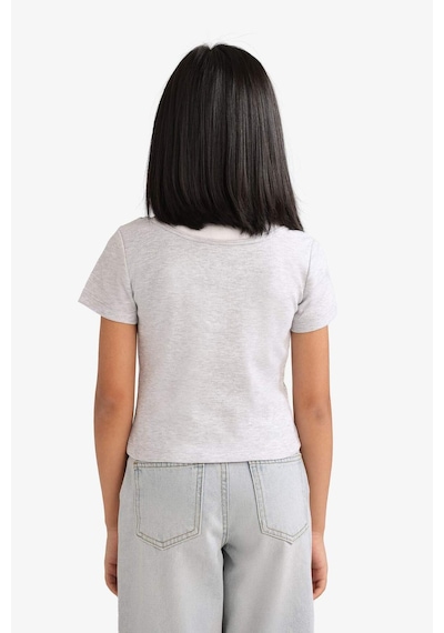DeFacto Kız Çocuk Cropped Fit Bisiklet Yaka Ribana Kısa Kollu Tişört E1830A825SMGR421 Gri