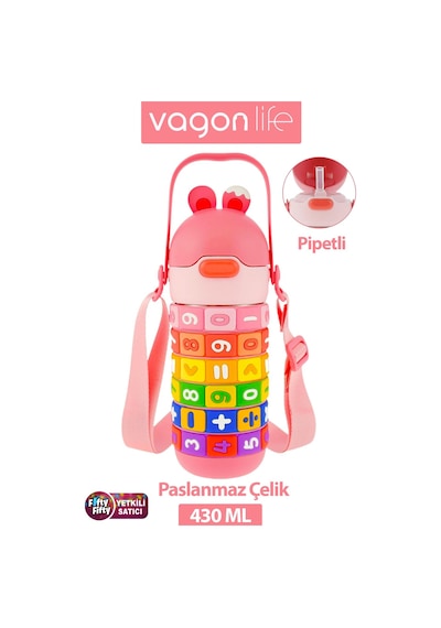 Vagonlife 430 Ml Pipetli Çelik Termos Askılı Matematiği Sevdiren Su Matarası -ffvgn30031-430ml Pembe