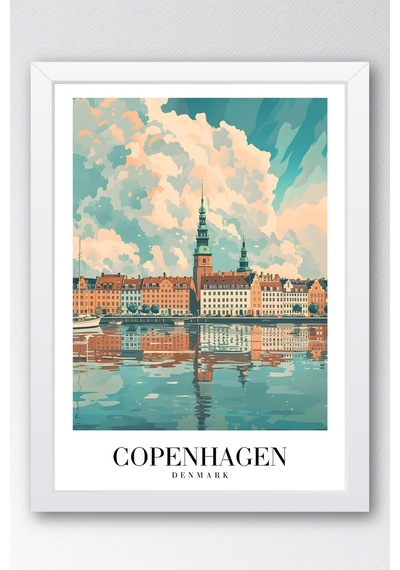 Copenhagen Denmark Vintage Seyahat Posteri Çerçeveli Tablo - Premium İskandinav Elit Duvar Dekoru Beyaz Copenhagen Denmark Vintage Seyahat Posteri Çerçeveli Tablo - Premium İskandinav Elit Duvar Dekoru Beyaz
