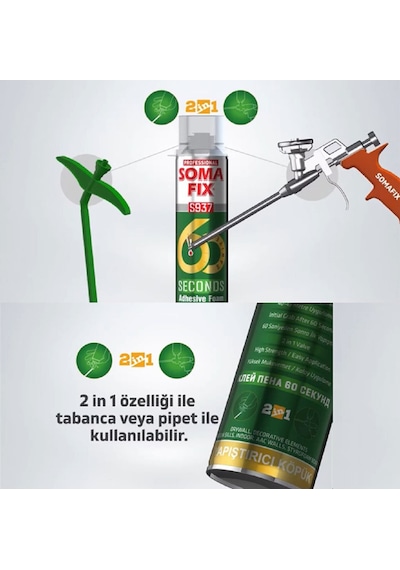 Somafix 60 Saniye 2 Li Kullanım Poliüretan Yapıştırma Köpüğü S937