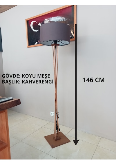 Ahşap Lambader- Kahverengi Başlık- Koyu Meşe