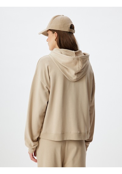 Koton Kapşonlu Sweatshirt Basic Uzun Kollu Üç İplik Pamuklu Bej 5wak10223ek Ekru